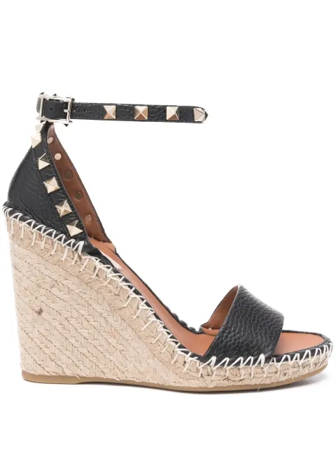 Valentino Garavani Double Rockstud grainy calfskin wedge sandal 105 mm Black WS0090VTO