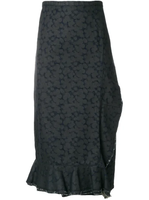 Comme Des Garçons Pre-Owned wrap denim printed skirt Blue CDG347A