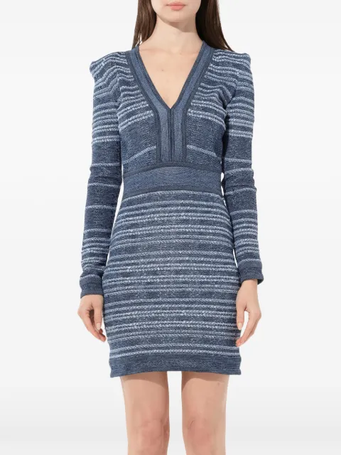 Balmain V-neck striped mini dress Blue 123574M050