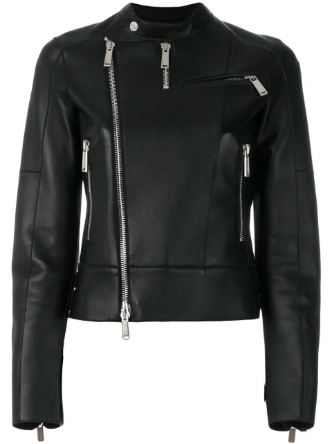 DSQUARED2 band collar leather jacket Black S75AM0605SX9477
