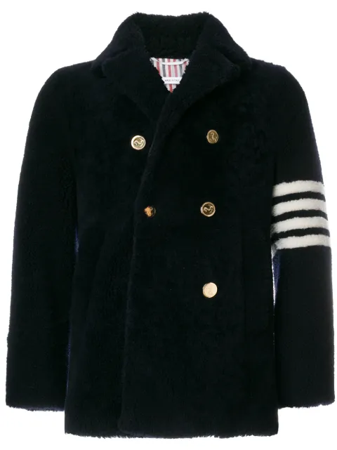 Thom Browne Unconstructed Classic Shearling Peacoat Blue MOU544A02821