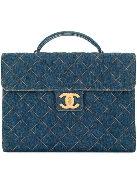 CHANEL Pre-Owned 1996-1997 quilted denim briefcase handbag Blue 4788963