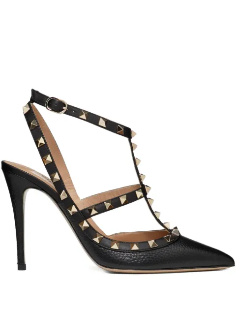 Valentino Garavani Rockstud grainy leather ankle strap pump 100 mm Black WS0393VCE