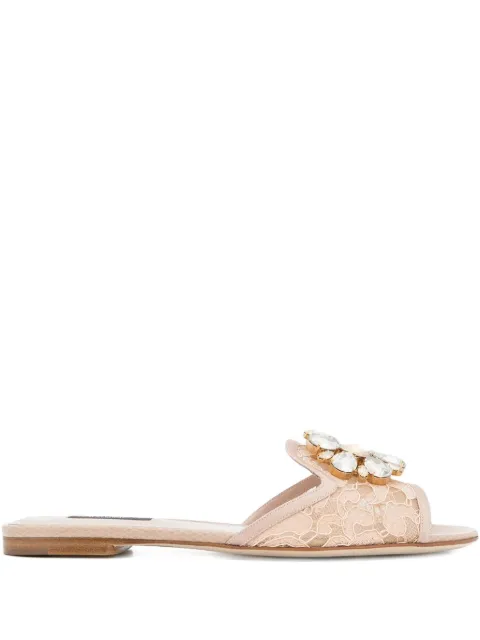 Dolce & Gabbana lace Rainbow slides with brooch detailing Neutrals CQ0023AG667