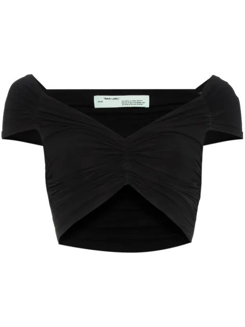 Off-White off-shoulder ruched cropped top Black OWAD045S189261341000
