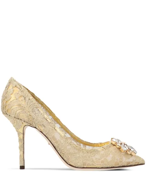 Dolce & Gabbana lurex lace Rainbow pumps with brooch detailing Gold CD0101AE637