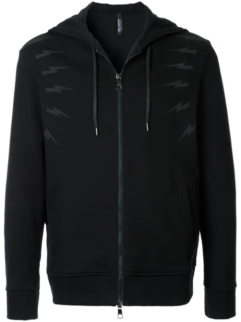 Neil Barrett lightning bolt zipped hoodie Black PBJS336AG517S