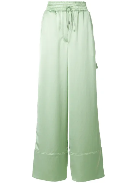 Off-White satin wide-leg trousers Green OWCF002R187480274141