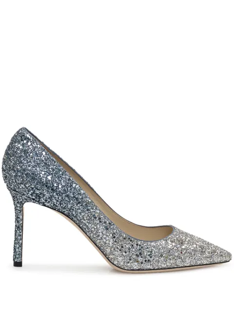 Jimmy Choo Romy glitter-effect pumps Silver ROMY85BRESILVERDUSKBLUE