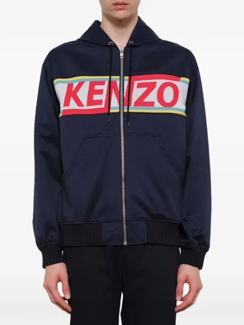 Kenzo logo panelled cotton zip-up hoodie Blue F855BL1681MA1