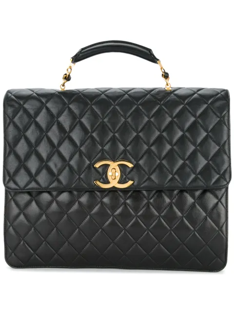 CHANEL Pre-Owned quilted briefcase business handbag Black 3894825