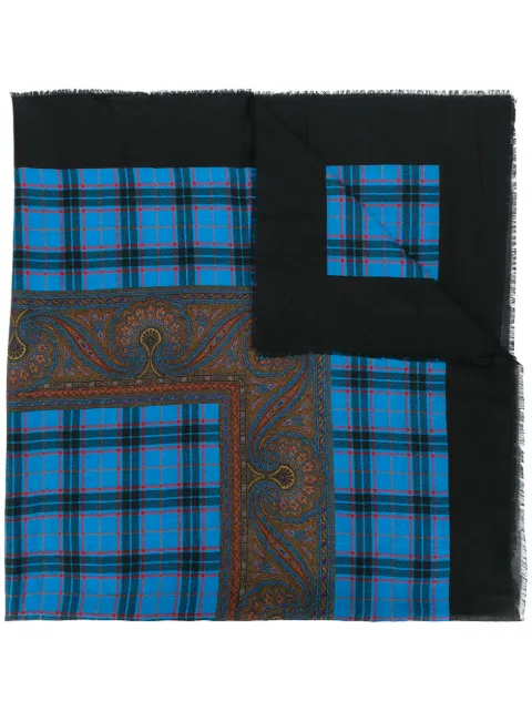 Saint Laurent Pre-Owned contrast pattern scarf Blue 130048