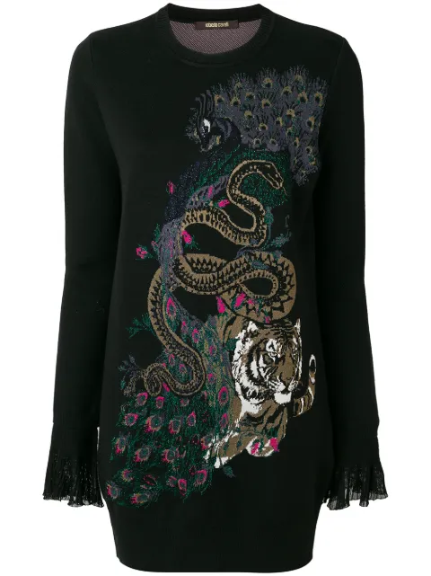 Roberto Cavalli longline peacock sweater Black FWM470MQ001