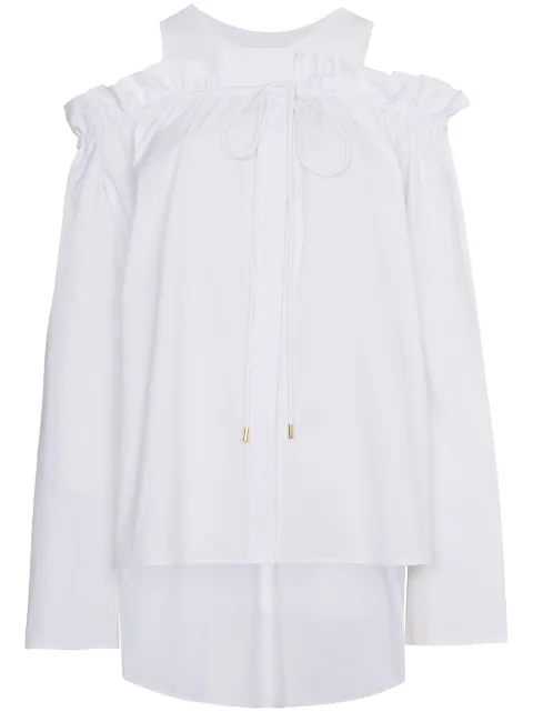 Alberta Ferretti cold shoulder frill long sleeve top White A02131628