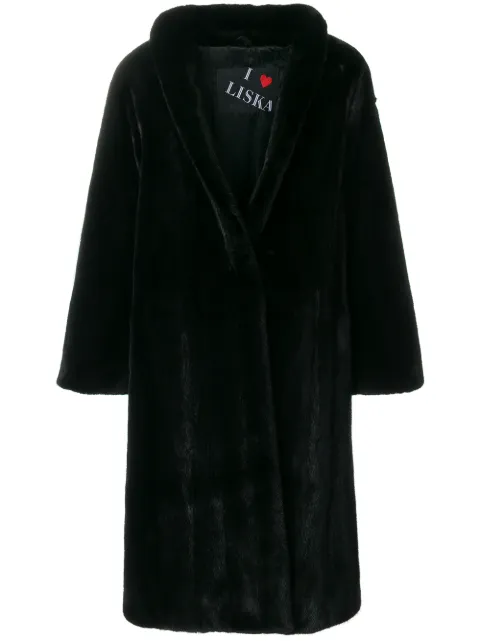 Liska fur detail coat Black K5S