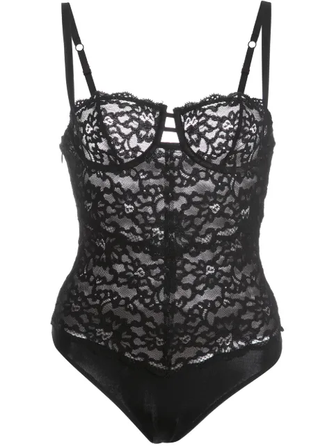 Fleur Du Mal Charlotte lace balconette bodysuit Black BS00670100