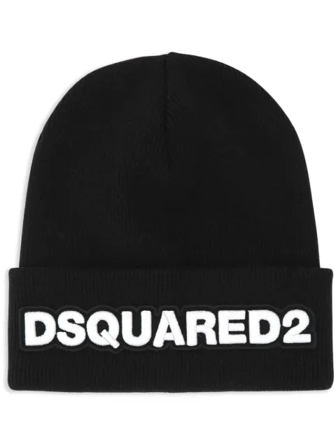 DSQUARED2 logo-appliqué wool beanie Black KNM000115040001