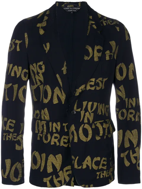 Comme Des Garçons Pre-Owned typographic-print blazer Blue CDG796