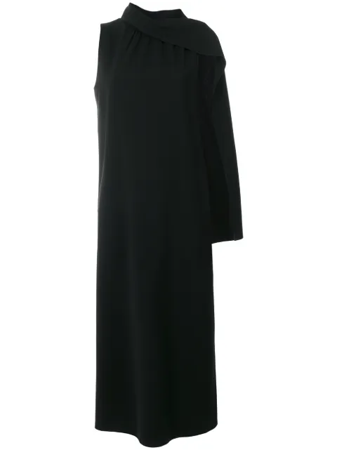 Alberta Ferretti one shoulder cape midi dress Black V04135119