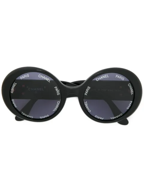 CHANEL Pre-Owned CHANEL Logos Round Sunglasses Black 94305
