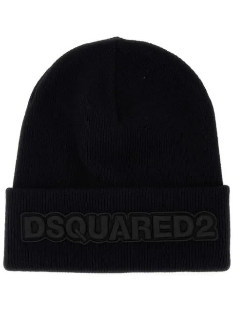 DSQUARED2 logo-appliqué wool beanie Black KNM000115040001