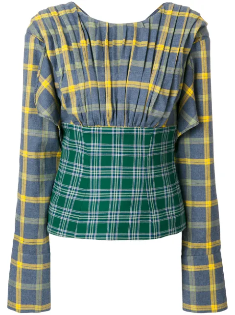 Natasha Zinko two-tone checked top Blue PF8205230563