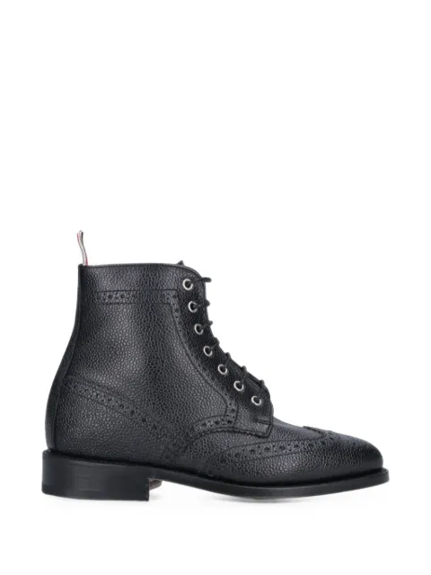 Thom Browne Wingtip Brogue Boot With Leather Sole In Black Pebble Grain Black FFB018A00198