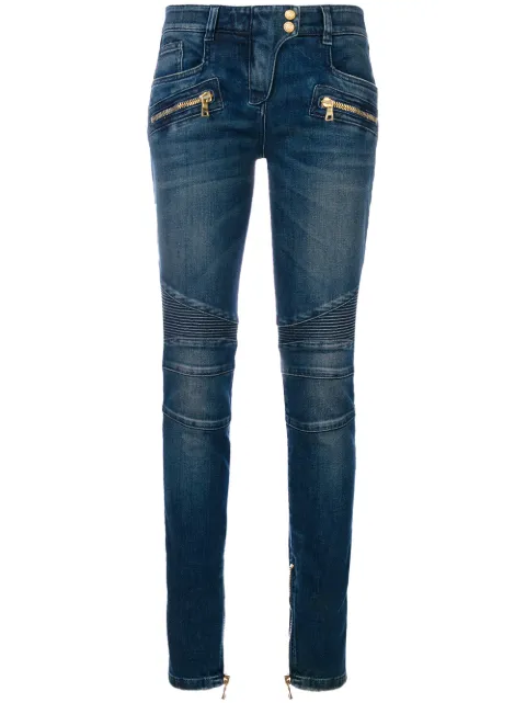 Balmain stonewashed denim biker jeans Blue 995998264N