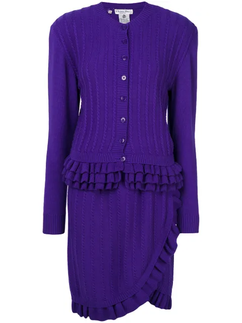 Christian Dior Pre-Owned 1990s ruffle-trim knitted skirt suit Purple DIO269