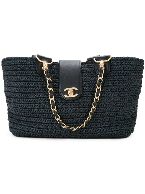 CHANEL Pre-Owned woven raffia tote bag Black 10747308