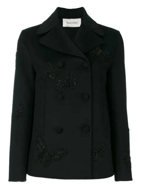 Valentino Garavani butterfly-embroidered coat Black BCJ0H515E