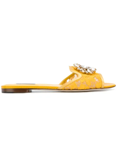 Dolce & Gabbana Bianca rainbow lace brooch-detail sandals Yellow CQ0023AG667