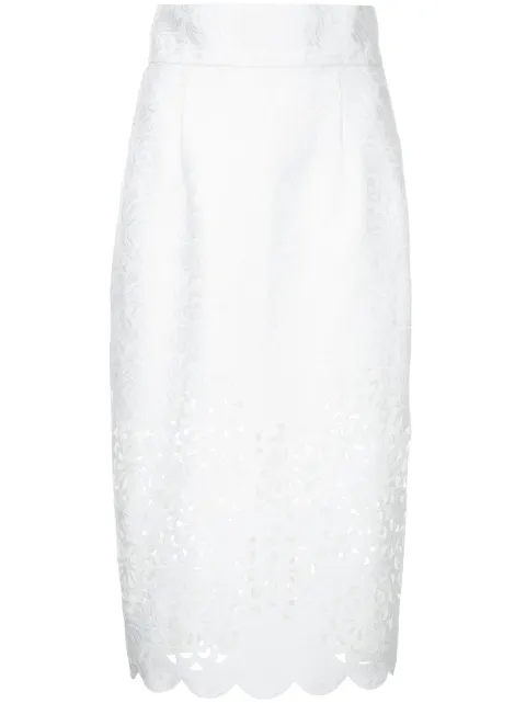 Bambah cut out detail scalloped pencil skirt White S16CO004