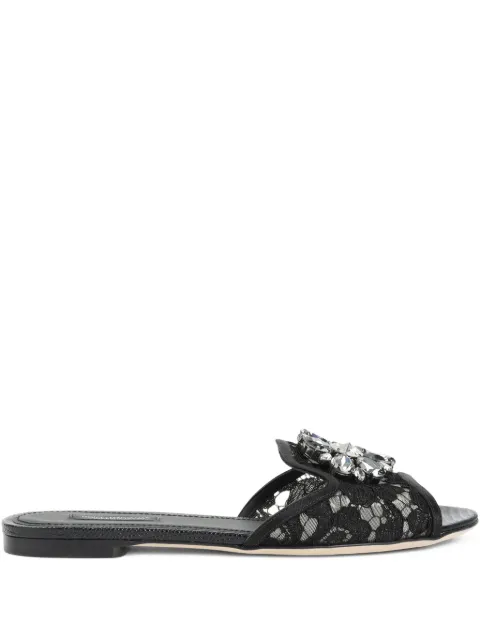 Dolce & Gabbana lace Rainbow slides with brooch detailing Black CQ0023AG667