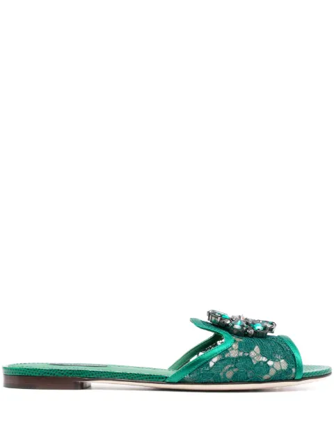 Dolce & Gabbana Bianca rainbow lace brooch-detail sandals Green CQ0023AG667