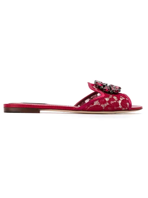 Dolce & Gabbana lace Rainbow slides with brooch detailing Red CQ0023AG667