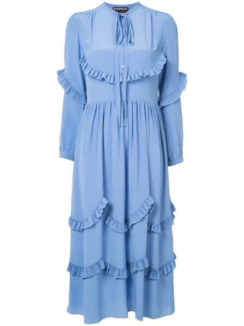 Rochas ruffle trim dress Blue ROWK505165RK280100435