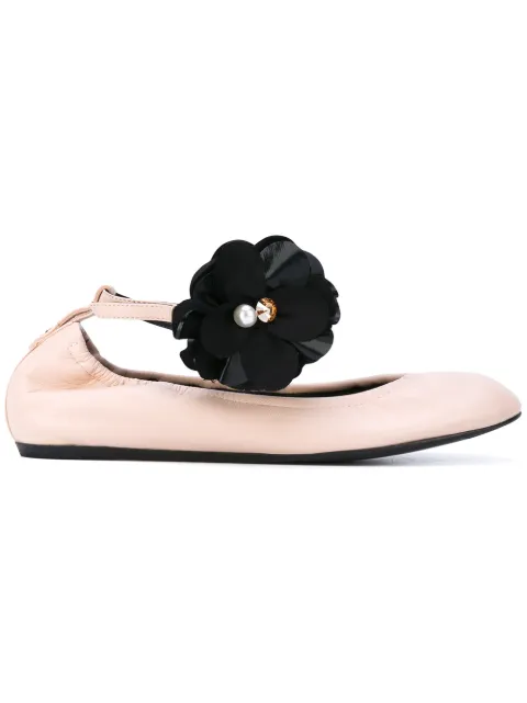 Lanvin flower-embellished ankle-strap ballet flats Pink FWBAPB09EXAA