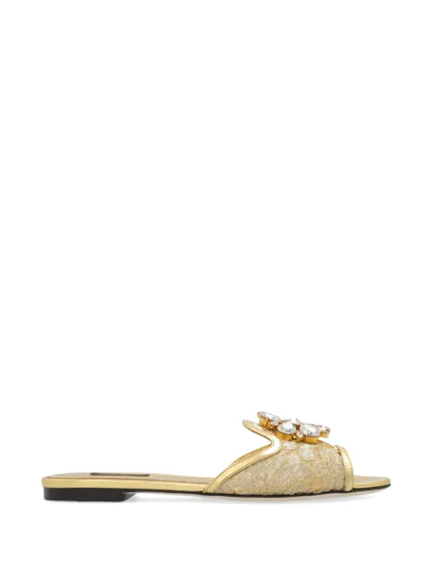 Dolce & Gabbana Rainbow Bianca lace brooch-detail slides Gold CQ0023AE637