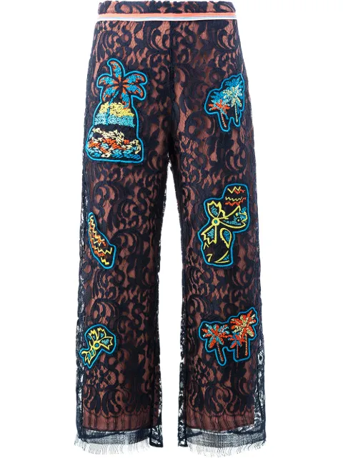 Peter Pilotto lace patch overlay trousers Black TR06SS17