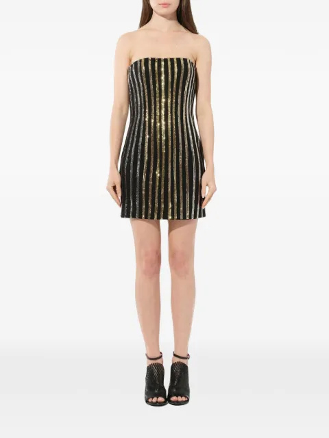 Balmain glitter stripe strapless dress Black 3487166D