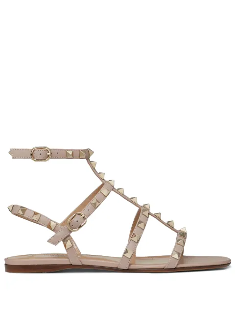 Valentino Garavani Rockstud flat calfskin sandal with straps Neutrals WS0A05VOD