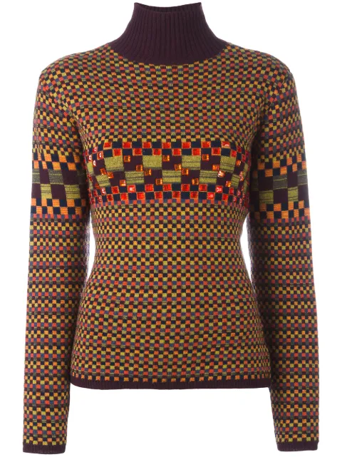 Jean Paul Gaultier Pre-Owned checked embellished turtleneck jumper Yellow JPG1598
