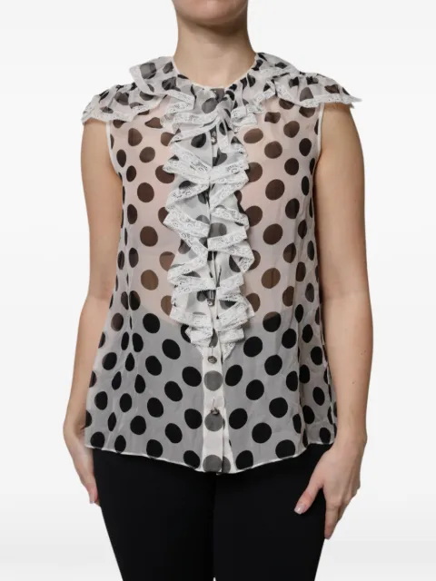 Dolce & Gabbana ruffled-detail polka-dot-print blouse White F5H41ZFS145