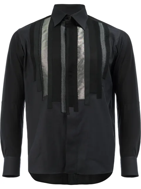 Shiro Sakai Shigoto x Shiro Sakai striped applique shirt Black MCB002