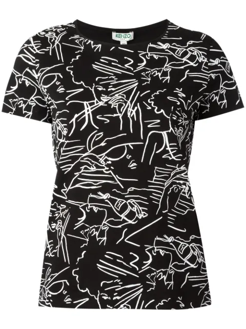 Kenzo contrast sketch face T-shirt Black F751TS893993