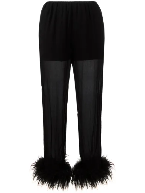 Prada sheer effect trousers with Ostrich feather cuffed ankles Black P215AP1NMN