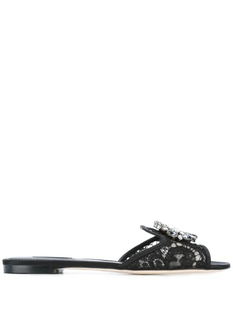Dolce & Gabbana Bianca rainbow lace brooch-detail sandals Black CQ0023AL198