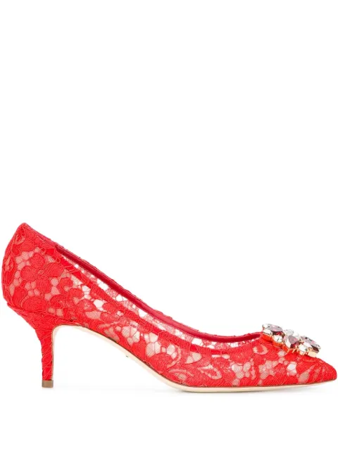 Dolce & Gabbana Bellucci rainbow lace brooch-detail pumps Red CD0066AL198