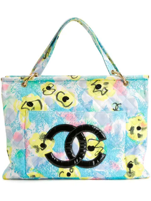 CHANEL Pre-Owned CC floral hand bag Blue 4817700